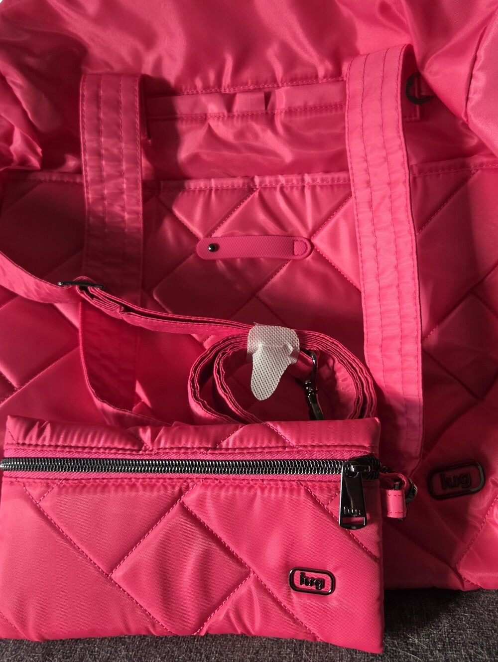 lug Hot Pink Quilted Tote Bag with Pouch